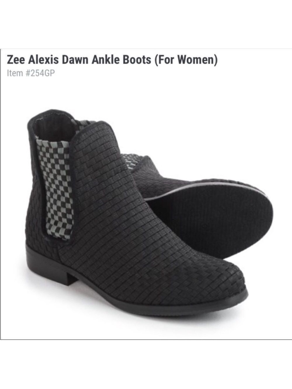 Zee Alexis 9 Dawn Black Gray Pleated Checkered Inset Design Ankle Booties